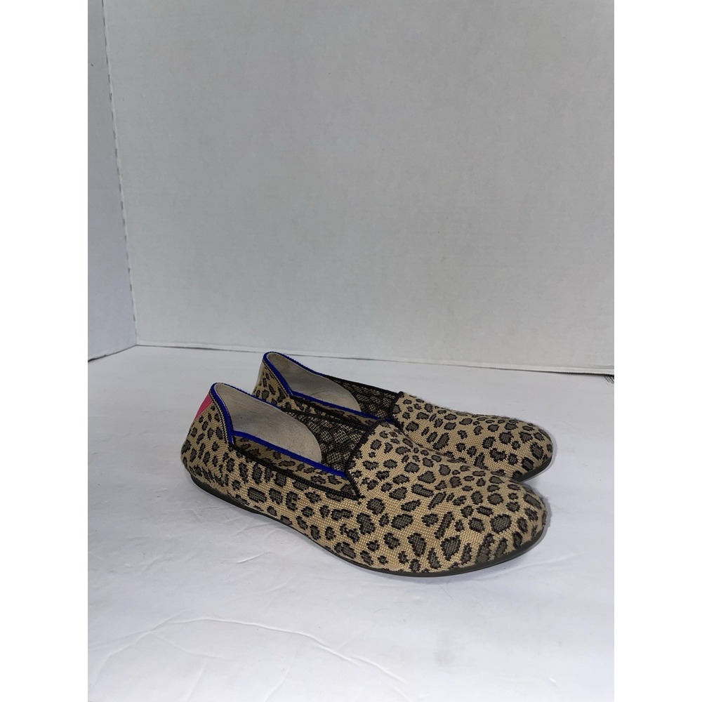 Rothy's Kids Leopard Print Slip-Ons with Blue and Pink Trim